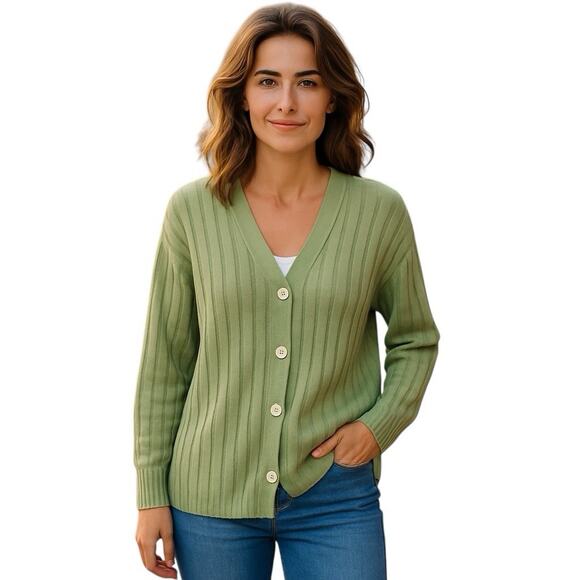 Vtg Escada Elements Chunky knit Cardigan green Sz L Preppy Academia Goblin core - Picture 1 of 9